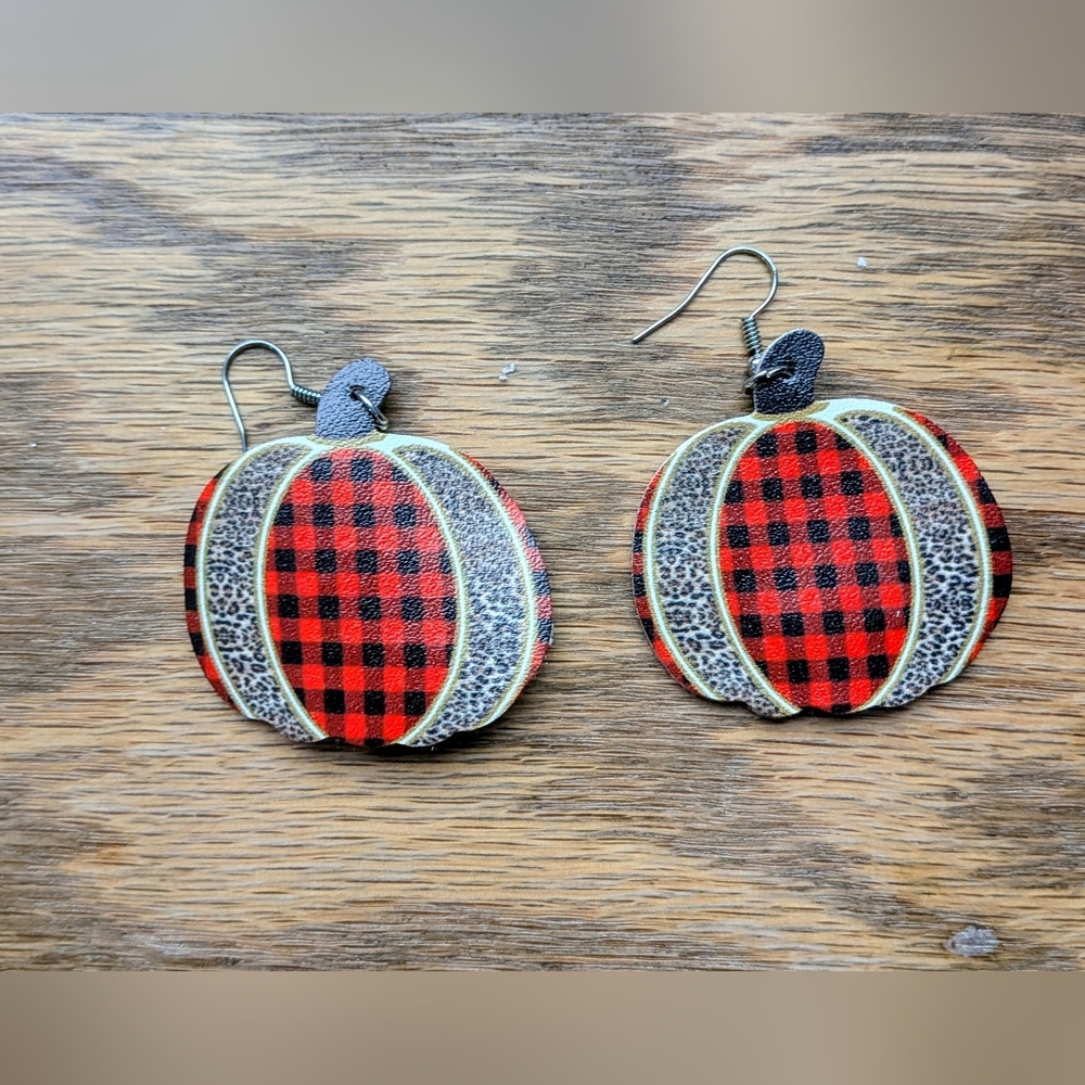 Plaid Pumpkin Hanging Earrings